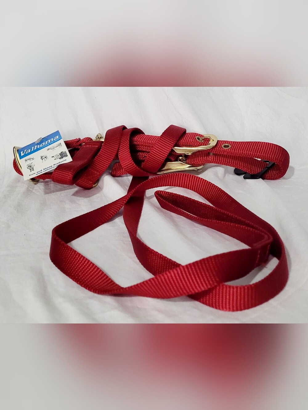 Valhoma Red Nylon Sheep Halter w/ Adjustable Chin & 5' Lead NOS
